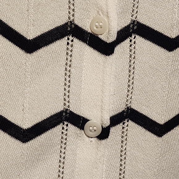 NWT 1901 Chevron Crew Cardigan In White Navy Chevron Sz S - Picture 4 of 5
